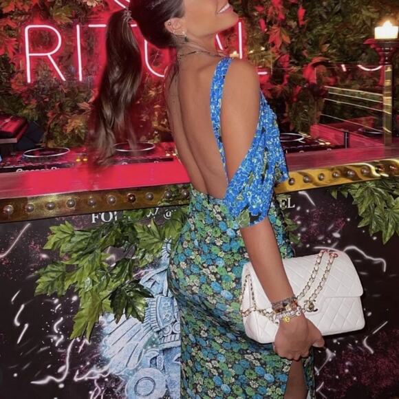 ZARA Asymmetrical Mixed Print Off Shoulder Midi Dress Blogger's Favorite Medium - Picture 1 of 15